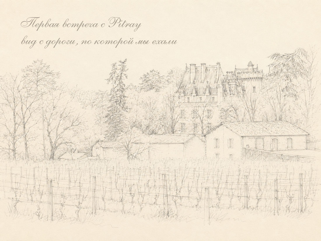 Первая встреча с Château de Pitray — снимок сделан с дороги